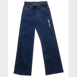 High Rise Tie-Belt Denim Trousers